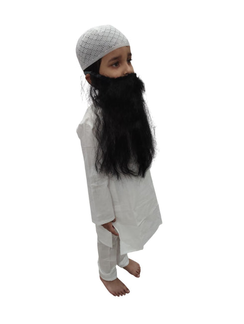 BookMyCostume Muslim Man White Kurta Pyjama with Beard for Boy's Kids Indian Fancy Dress Costume